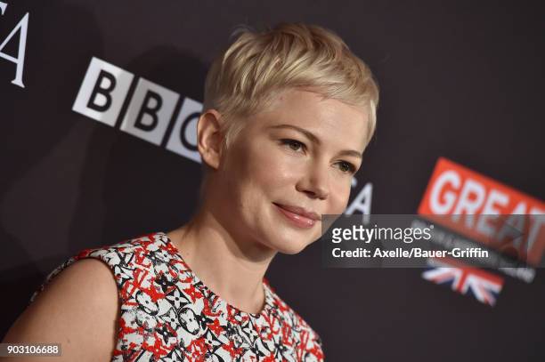 Actress Michelle Williams arrives at The BAFTA Los Angeles Tea Party at Four Seasons Hotel Los Angeles at Beverly Hills on January 6, 2018 in Los...