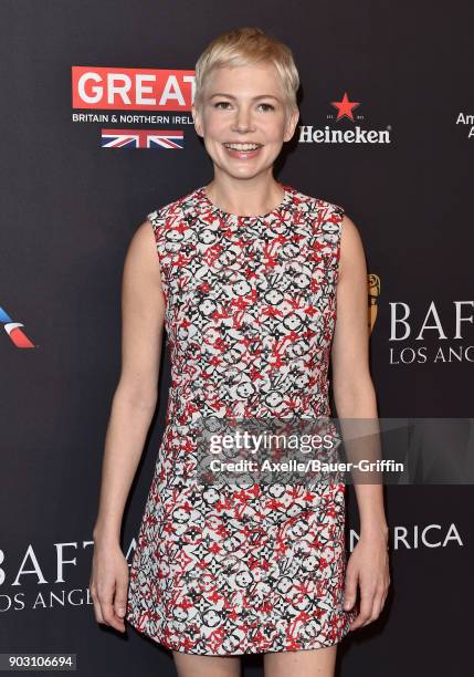 Actress Michelle Williams arrives at The BAFTA Los Angeles Tea Party at Four Seasons Hotel Los Angeles at Beverly Hills on January 6, 2018 in Los...