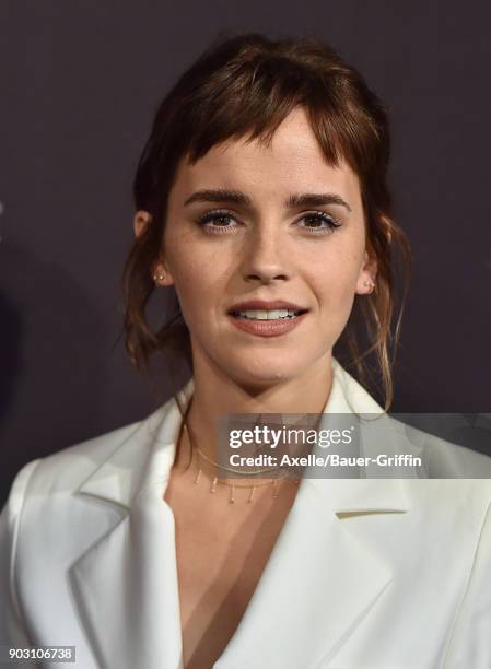 Actress Emma Watson arrives at The BAFTA Los Angeles Tea Party at Four Seasons Hotel Los Angeles at Beverly Hills on January 6, 2018 in Los Angeles,...