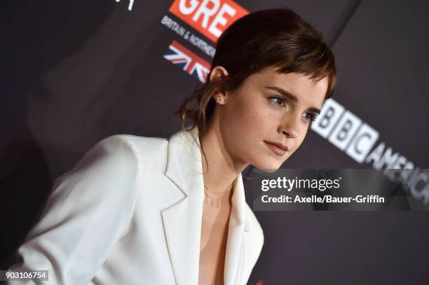 Actress Emma Watson arrives at The BAFTA Los Angeles Tea Party at Four Seasons Hotel Los Angeles at Beverly Hills on January 6, 2018 in Los Angeles,...