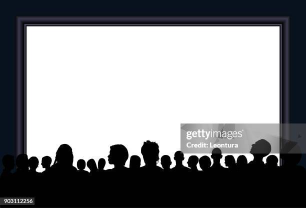 crowd (people are complete and moveable- clipping path hides legs) - watching movie stock illustrations