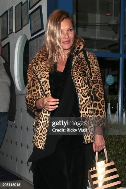 Kate Moss attends Lottie Moss' birthday at La Famiglia restaurant in Chelsea on January 9, 2018 in London, England.