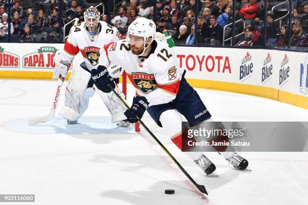 Ian McCoshen of the Florida Panthers skates against the Columbus Blue Jackets on January 7, 2018 at Nationwide Arena in Columbus, Ohio.