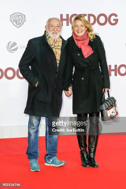 German actor and comedian Dieter Hallervorden and his partner Christiane Zander attend the 'Hot Dog' world premiere at CineStar on January 9, 2018 in...