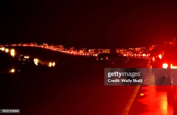 View of the Northbound 101 freeway as traffic backs up from a road closure from a mud slide during a rain storm Tuesday January 9, 2018 in...