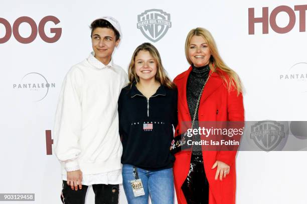 Singer and youtube star Lukas Rieger, youtubestar and actress Faye Montana and her mother German actress Anne-Sophie Briest attend the 'Hot Dog'...