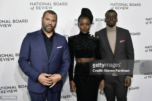 Jordan Peele, Lupita Nyong'o, and Daniel Kaluuya attend the 2018 The National Board Of Review Annual Awards Gala at Cipriani 42nd Street on January...