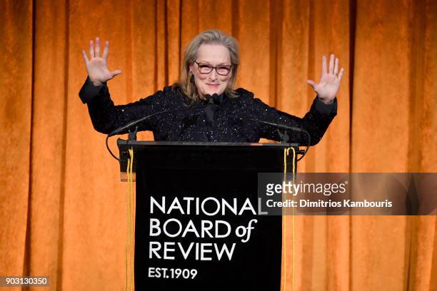 Meryl Streep accepts an award onstage during the National Board of Review Annual Awards Gala at Cipriani 42nd Street on January 9, 2018 in New York...