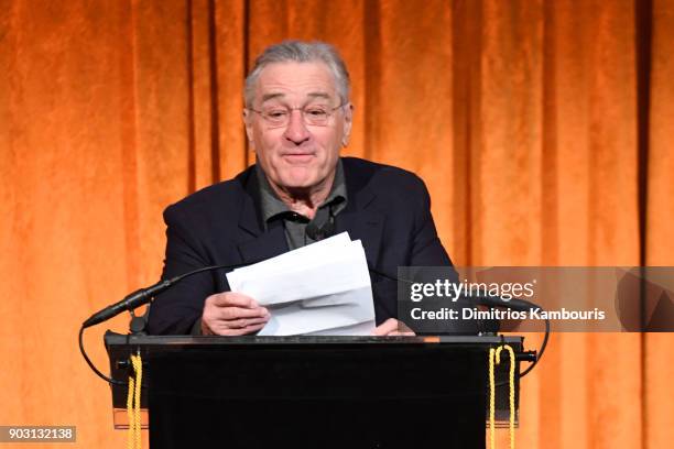 Robert De Niro speaks onstage during the National Board of Review Annual Awards Gala at Cipriani 42nd Street on January 9, 2018 in New York City.
