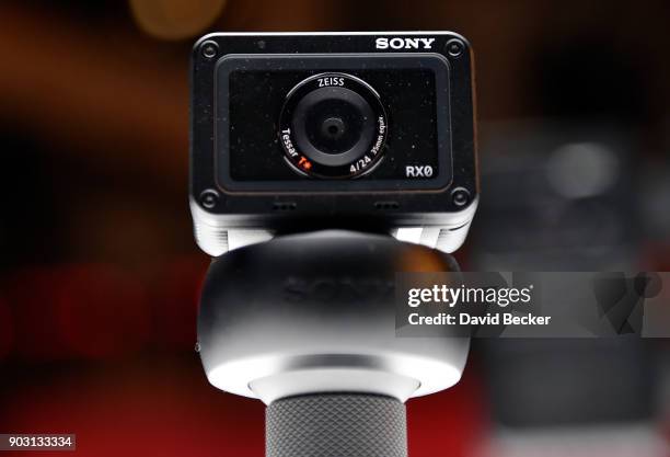 Sony's RX0 camera is displayed at the Sony booth during CES 2018 at the Las Vegas Convention Center on January 9, 2018 in Las Vegas, Nevada. The...