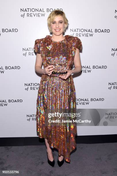 Winner of the Best Director Award Greta Gerwig poses during the National Board of Review Annual Awards Gala at Cipriani 42nd Street on January 9,...