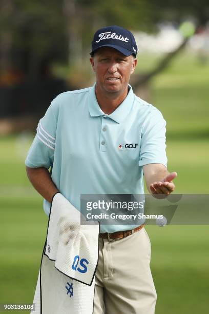 Jim "Bones" Mackay tosses a ball during practice rounds prior to the Sony Open In Hawaii at Waialae Country Club on January 9, 2018 in Honolulu,...