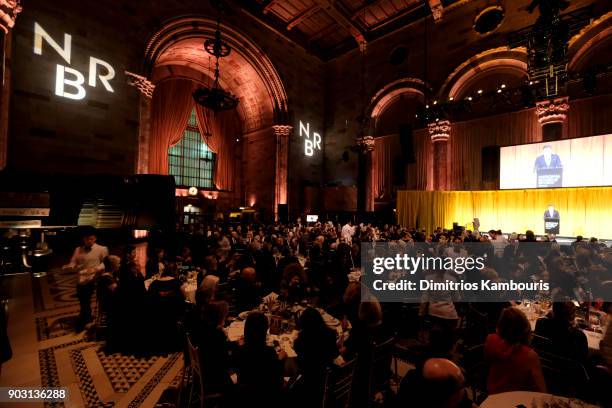View of the interior as guests enjoy dinner during the National Board of Review Annual Awards Gala at Cipriani 42nd Street on January 9, 2018 in New...