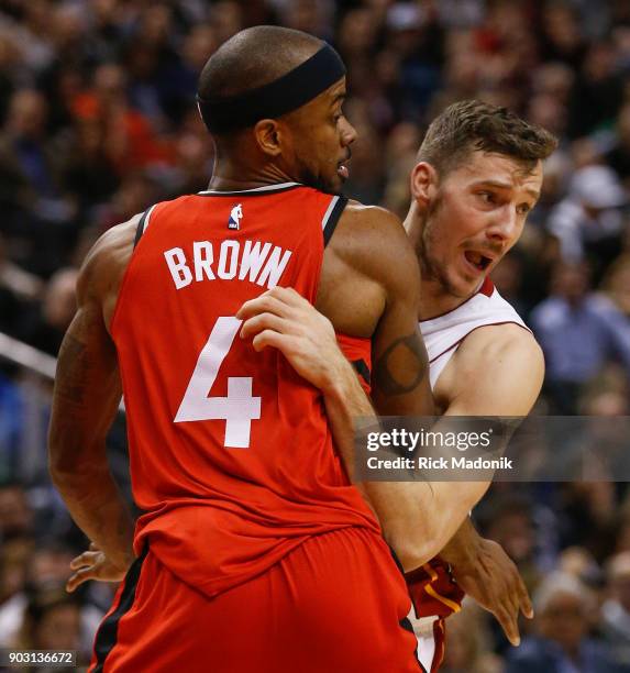Toronto Raptors guard Lorenzo Brown is assigned to cover Miami Heat guard Goran Dragic . Toronto Raptors vs Miami Heat in 2nd half action of NBA...