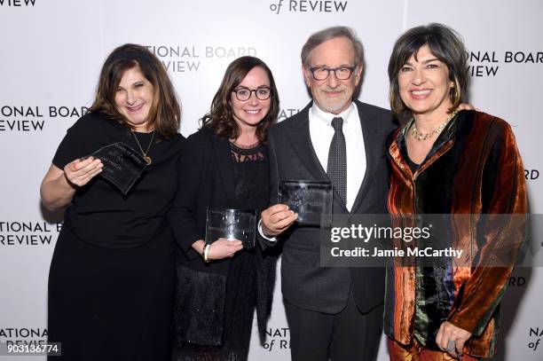 Amy Pascal, Kristie Macosko Krieger and Steven Spielberg, and Christiane Amanpour attend the National Board of Review Annual Awards Gala at Cipriani...