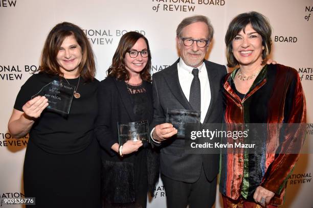 Amy Pascal, Kristie Macosko Krieger and Steven Spielberg, and Christiane Amanpour attend the National Board of Review Annual Awards Gala at Cipriani...