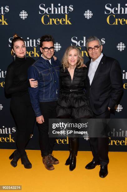 Actors Annie Murphy, Dan Levy, Catherine O'Hara and Eugene Levy attend the "Schitt's Creek" Season 4 premiere at TIFF Bell Lightbox on January 9,...