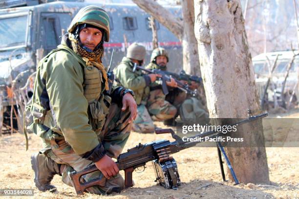 Police officer on the target site during the encounter with the rebels. There were two rebels & a civilian have been killed at Larnoo area of...