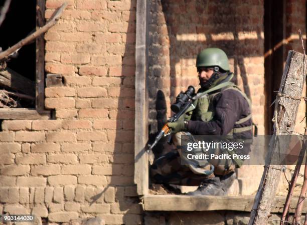 Police officer on the target site during the encounter with the rebels. There were two rebels & a civilian have been killed at Larnoo area of...