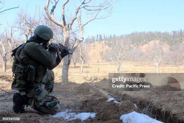 Police officer on the target site during the encounter with the rebels. There were two rebels & a civilian have been killed at Larnoo area of...