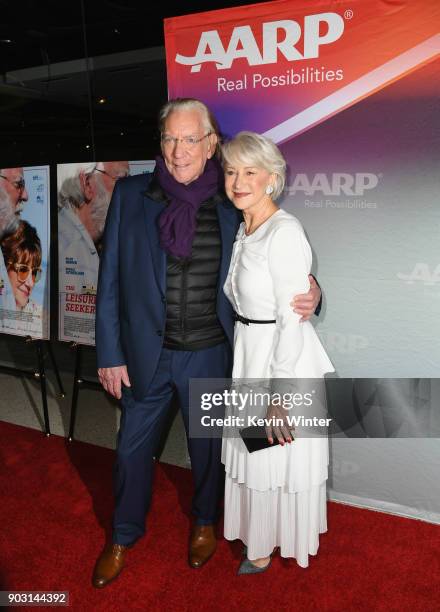 Donald Sutherland and Helen Mirren attend the premiere of Sony Pictures Classics' "The Leisure Seeker" at Pacific Design Center on January 9, 2018 in...