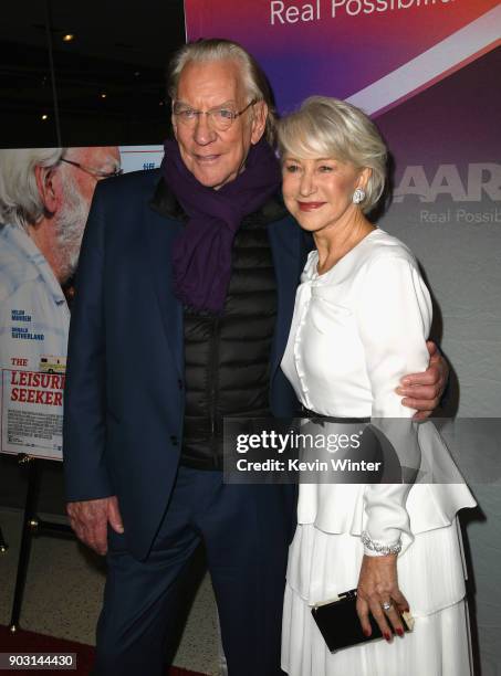 Donald Sutherland and Helen Mirren attend the premiere of Sony Pictures Classics' "The Leisure Seeker" at Pacific Design Center on January 9, 2018 in...