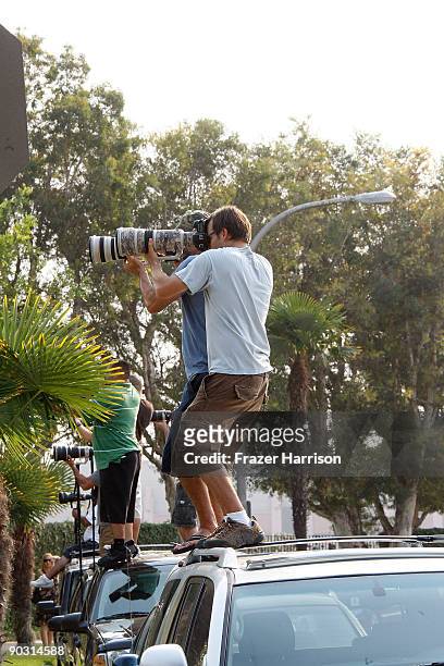 Members of the media cover the funeral of Adam Goldstein, otherwise known as DJ AM, at Hillside Memorial Park September 2, 2009 in Culver City,...