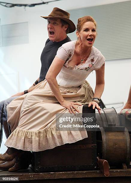 Actors Melissa Gilbert and Steve Blanchard attend a rehearsal for the National Tour of "Little House on the Prairie The Musical" at The New 42nd...