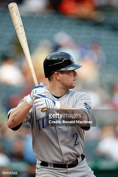 Second baseman Aaron Hill of the Toronto Blue Jays on September 1, 2009 at Rangers Ballpark in Arlington, Texas.