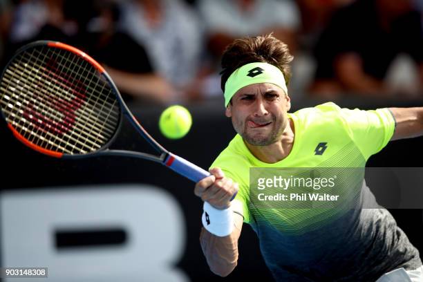 David Ferrer of Spain plays a forehand in his second round match against Joao Sousa of Portugal on day three of the ASB Men's Classic at ASB Tennis...