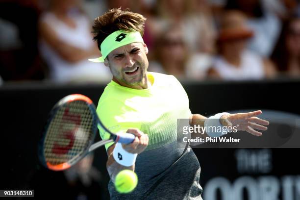 David Ferrer of Spain plays a forehand in his second round match against Joao Sousa of Portugal on day three of the ASB Men's Classic at ASB Tennis...