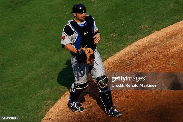 Catcher Rod Barajas of the Toronto Blue Jays on September 1, 2009 at Rangers Ballpark in Arlington, Texas.