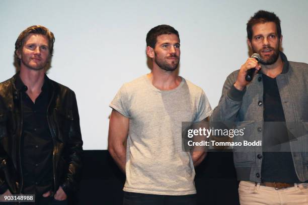 Thad Luckenbill, Austin Stowell and Geoff Stults attend the Special Screening Of "12 Strong" For MVP's Military Veterans at ArcLight Hollywood on...