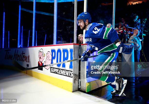 Alexander Burmistrov of the Vancouver Canucks steps onto the ice during their NHL game against the Montreal Canadiens at Rogers Arena December 19,...
