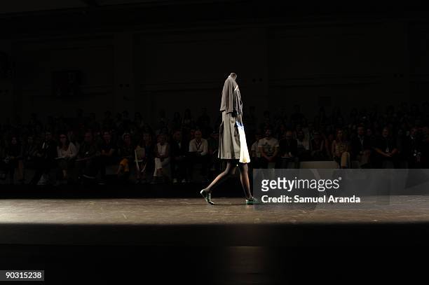 Model showcases a design by Alexis Reyna on the catwalk as part of the 080 Barcelona showcase on September 2, 2009 in Barcelona, Spain.