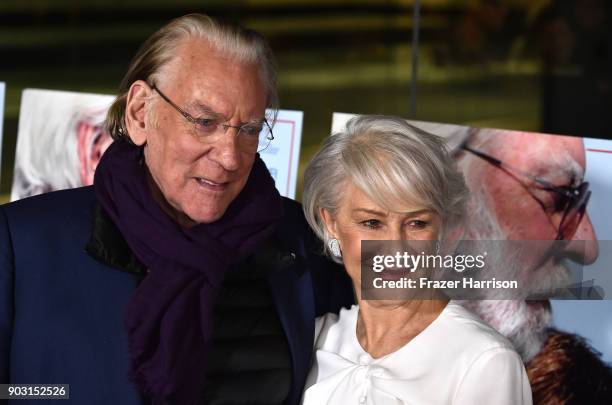 Donald Sutherland and Helen Mirren attend the Premiere Of Sony Pictures Classics' "The Leisure Seeker" at Pacific Design Center on January 9, 2018 in...