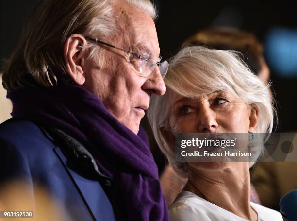 Donald Sutherland and Helen Mirren attend the Premiere Of Sony Pictures Classics' "The Leisure Seeker" at Pacific Design Center on January 9, 2018 in...