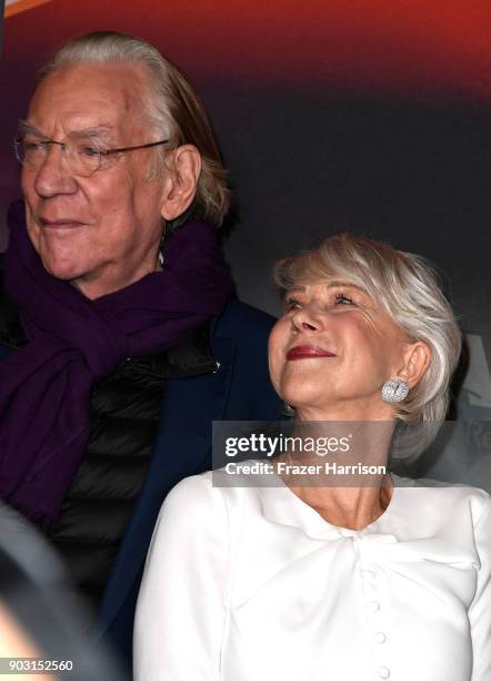 Donald Sutherland and Helen Mirren attend the Premiere Of Sony Pictures Classics' "The Leisure Seeker" at Pacific Design Center on January 9, 2018 in...