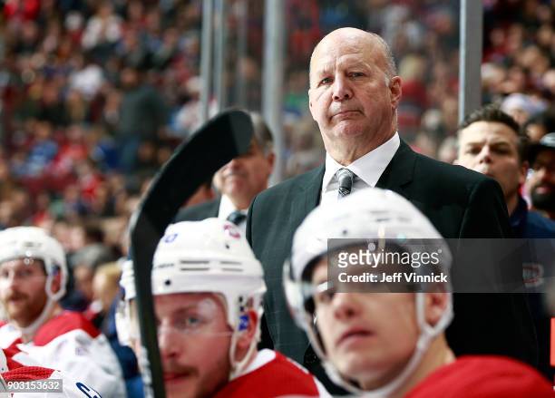Head coach Claude Julien of the Montreal Canadiens looks on from the bench during their NHL game against the Vancouver Canucks at Rogers Arena...