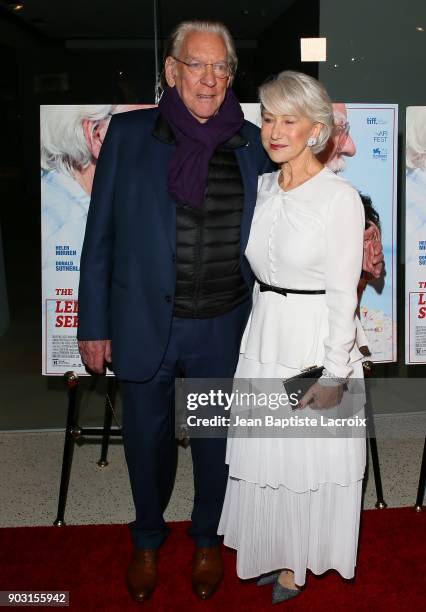 Donald Sutherland and Helen Mirren attend the premiere of Sony Pictures Classics' 'The Leisure Seeker' at Pacific Design Center on January 9, 2018 in...