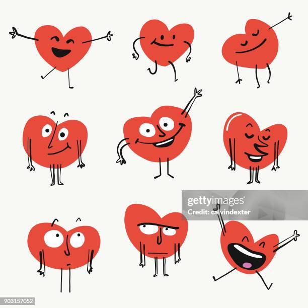 stockillustraties, clipart, cartoons en iconen met hart vorm emoticons - anthropomorphic