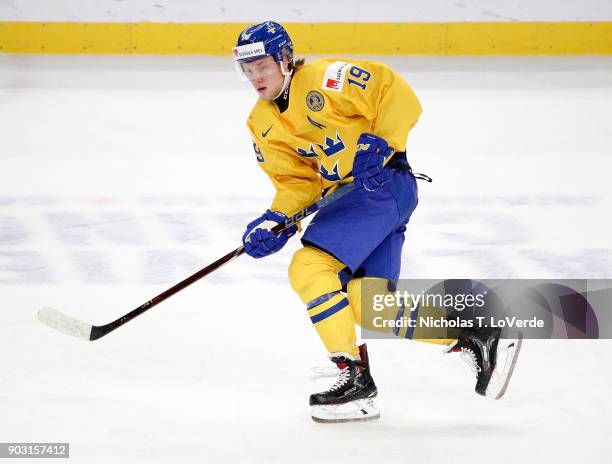 Alexander Nylander of Sweden skates against the United States during the second period of play in the IIHF World Junior Championships Semifinal game...