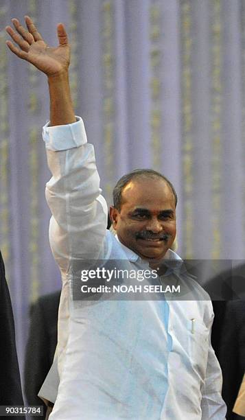 This file picture taken on May 20, 2009 shows Southern Indian state Andhra Pradesh's Chief Minister Y. S. Rajasekhara Reddy waving after he took the...