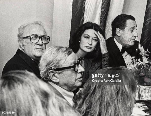 Director Frederico Fellini, actress Anouk Aimee and actor Alberto Sordi attend The Film Society of Lincoln Center Gala Honoring Federico Fellini on...