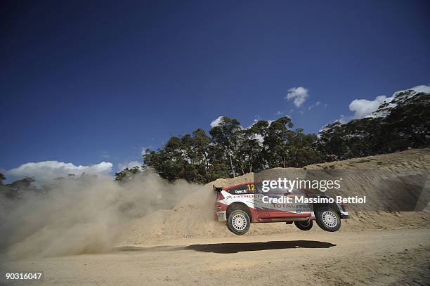 Sebastien Ogier of France and Julien Ingrassia of France compete in their Junior Team Citroen C4 during the Repco Rally of Australia Shakedown at on...