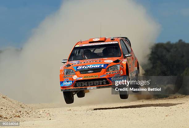 Henning Solberg of Norway and Cato Menkerud of Norway compete in their VK Stobart Ford Focus during the Repco Rally of Australia Shakedown on...