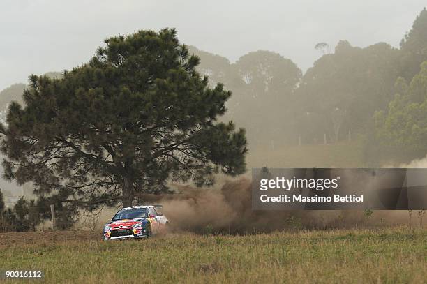 Sebastien Loeb of France and Daniel Elena of Monaco compete in their Citroen C4 Total during the Repco Rally of Australia Shakedown on September 3,...