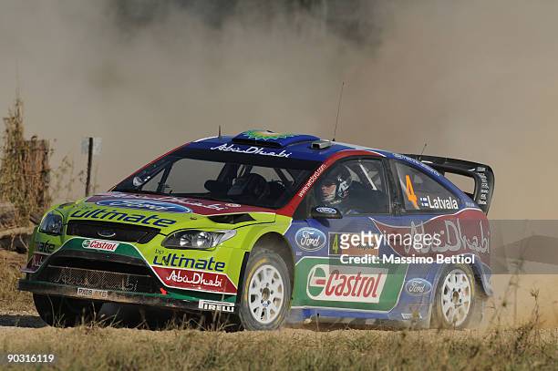Jari Matti Latvala of Finland and Mikka Anttila of Finland compete in their BP Abu Dhabi Ford Focus during the Repco Rally of Australia Shakedown on...