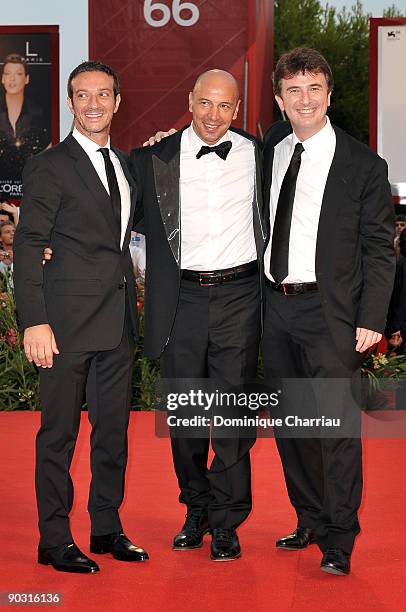 Actor Salvatore Ficarra, director Aldo Baglio and actor Valentino Picone attend the Opening Ceremony and "Baaria" Premiere at the Sala Grande during...