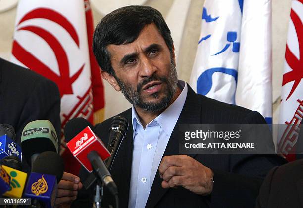 Iranian President Mahmoud Ahmadinejad speaks during a press conference after parliament voted on his new cabinet in Tehran on September 3, 2009....
